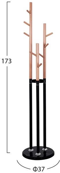 Stoječe obešalo s tremi stebri WYATT FH8610.02 bukov les-črna kovina in marmorna osnova Φ37X173Hcm