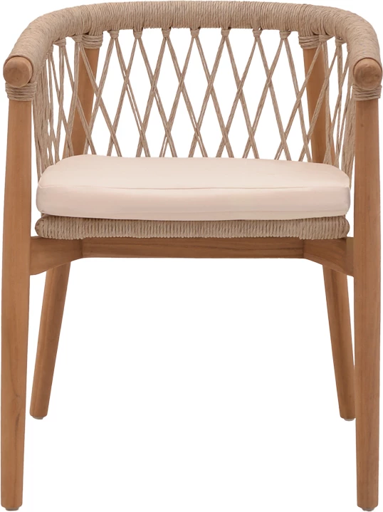 Naslanjač Abby, ogrodje iz tikovega lesa, naravna barva in krem blazina, 60x58x78 cm
