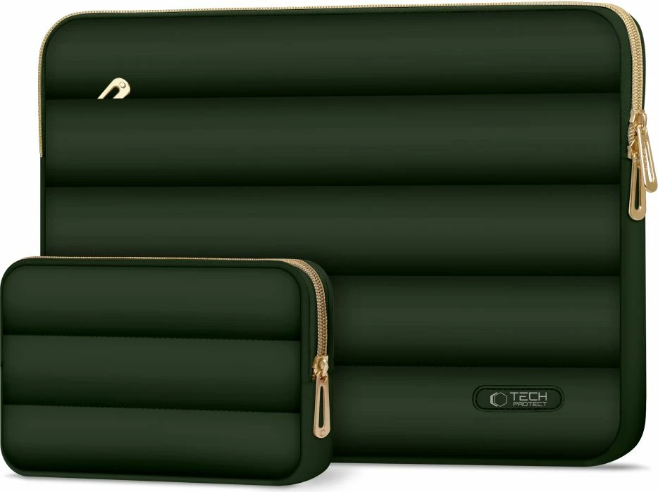 Ovitek za prenosnik 13–14 palcev z torbico za dodatke, Tech-Protect Puffy, olivno