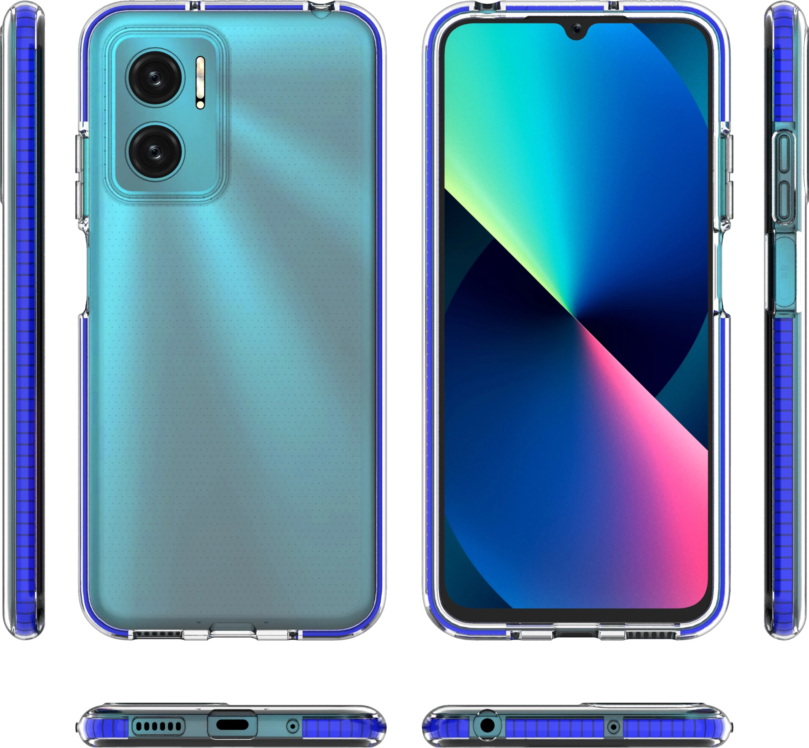 Prosojen ovitek za telefon, modri okvir, TPU Hurtel Spring Case za Xiaomi Redmi 10