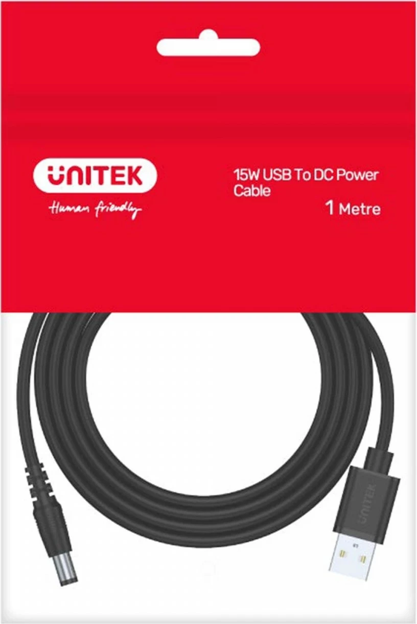 Napajalni kabel USB - DC 3,5/1,35 mm, 100 cm, črno Unitek