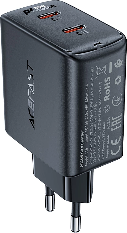 Hiter polnilec Acefast A49, 35W, 2x USB-C, črn
