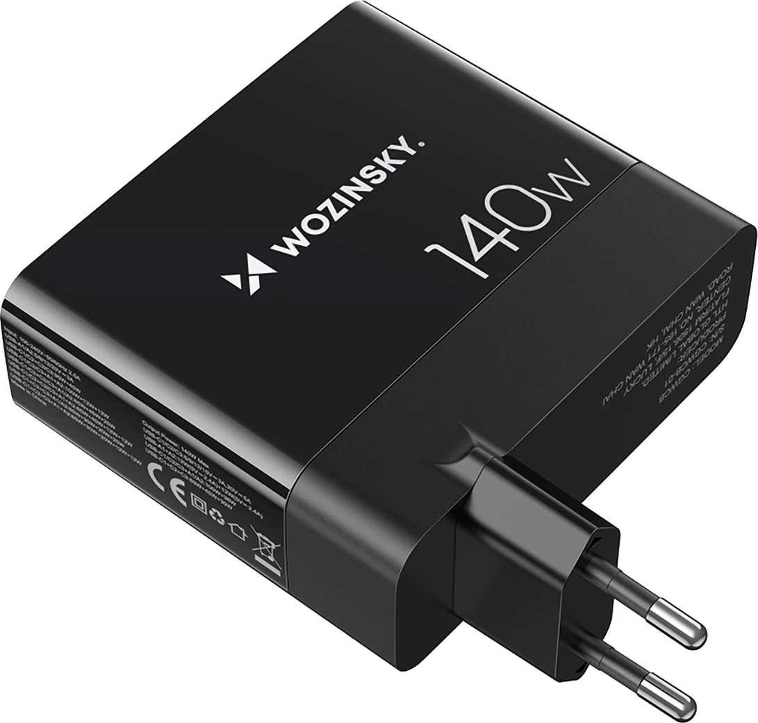 Stenski polnilec 140W, 3x USB-C, 2x USB-A, črn, Wozinsky CGWCB