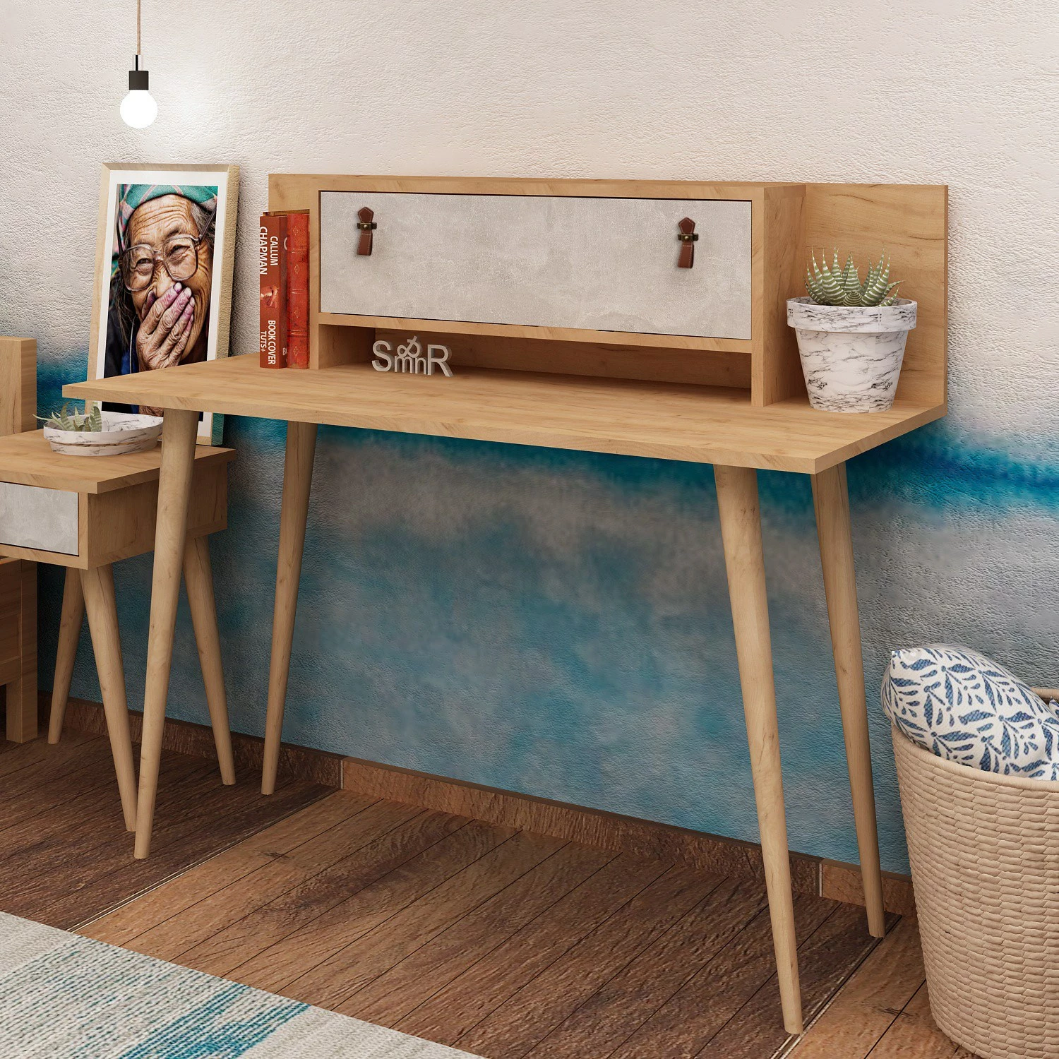 Pisalna miza Hanah Home Soojin, hrast in bela