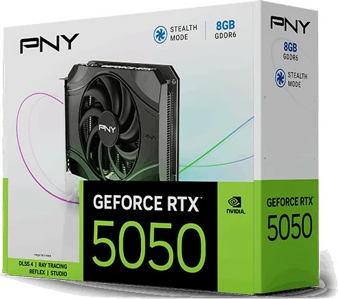 Grafična kartica RTX 5050 PNY, 8 GB GDDR6, en ventilator, črna