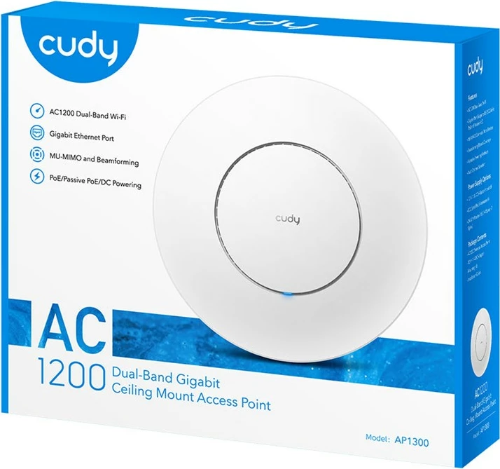 Wi‑Fi dostopna točka Cudy AP1300, 867 Mbit/s, Power over Ethernet, bela