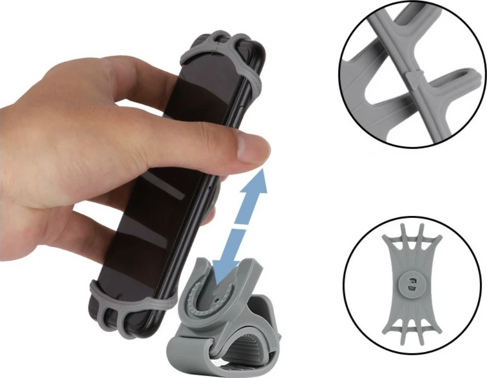 Držalo za telefon za kolo, silikon, vrtljiva glava, črno Hurtel