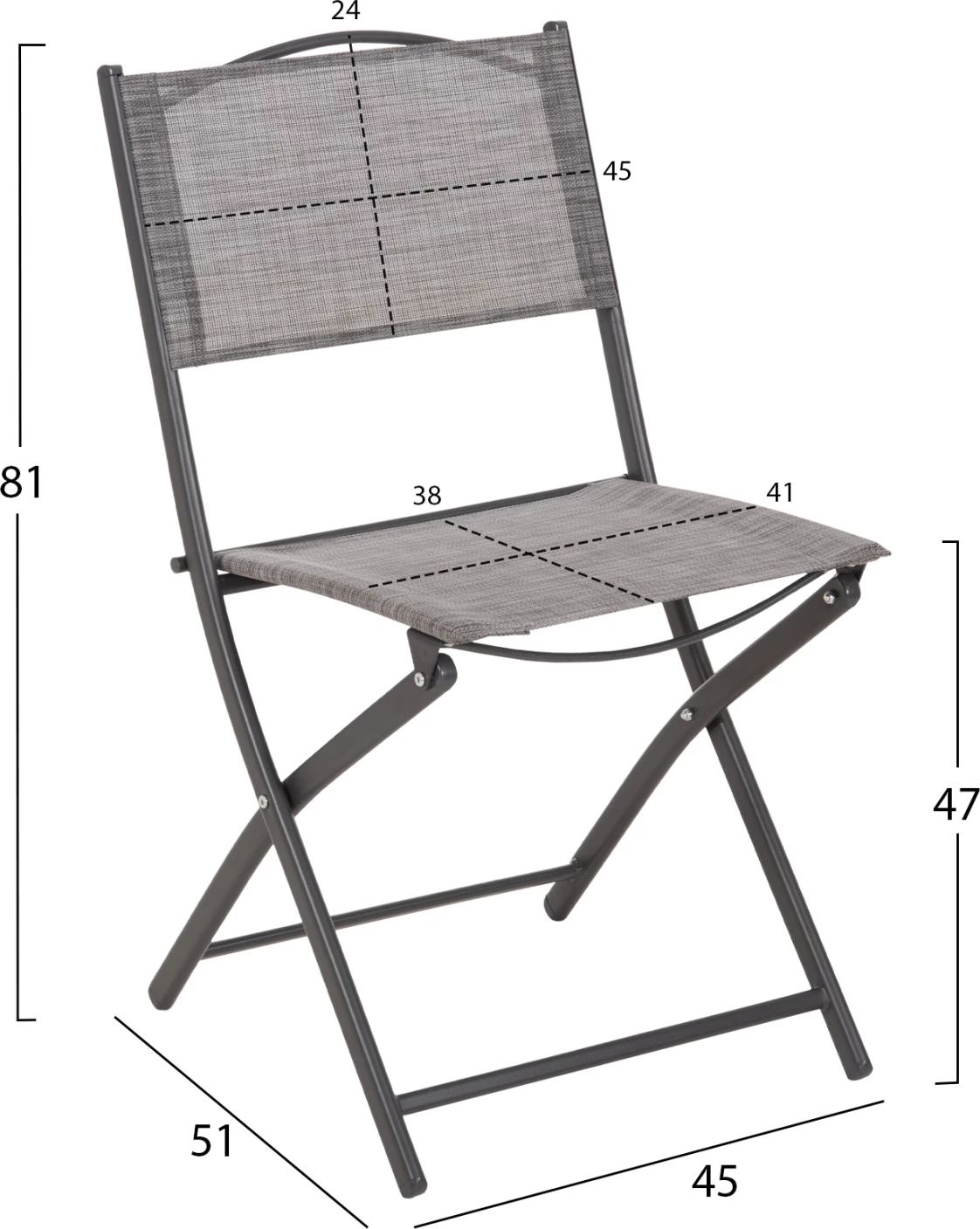 Zložljiv zunanji stol MAG FH5971.01 sivo kovinsko-siva tekstilena 45x51x81Hcm, set 4 kosov