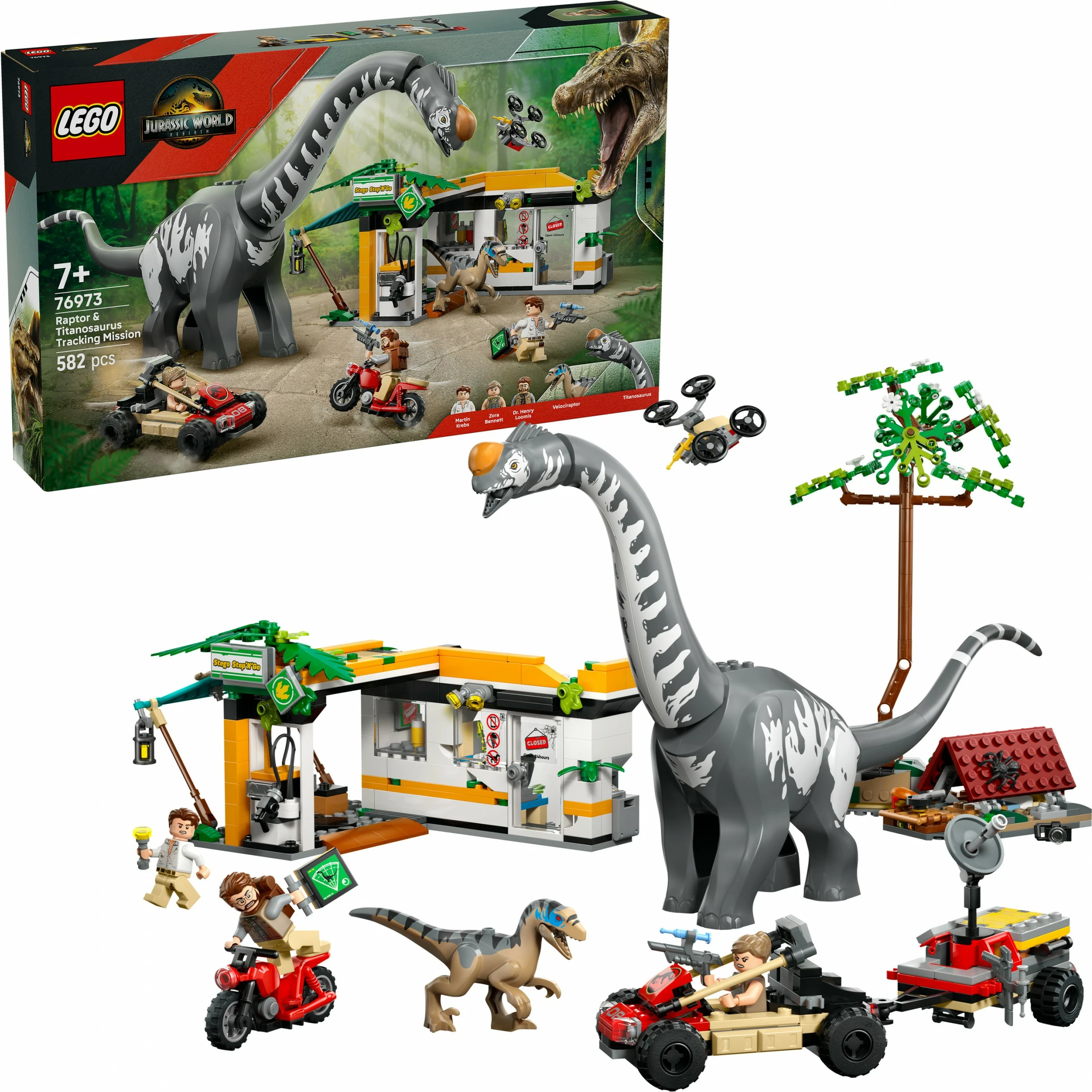 Set gradnje z dinozavri Raptor & Titanosaurus LEGO Jurassic World 76973, 582 delov, večbarven