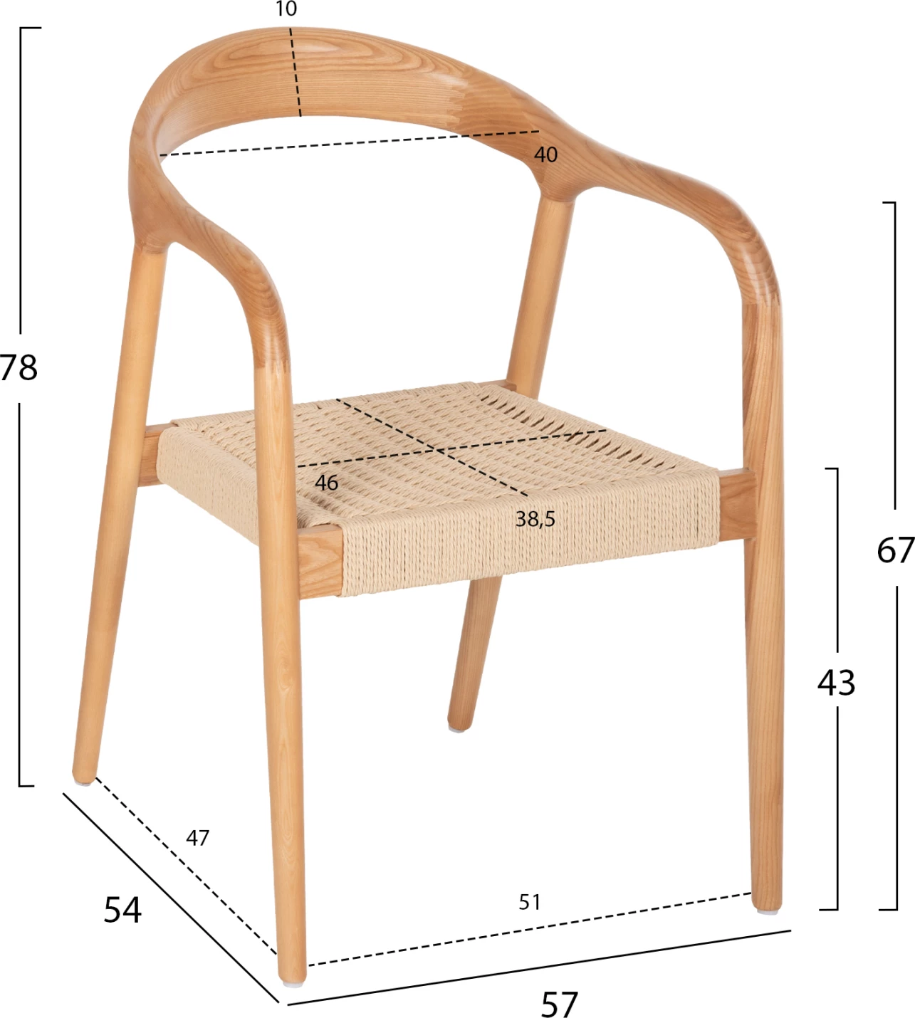 Fotelj FH9874 z okvirjem iz jesena in sedežem iz papirnate vrvi 57x54x78H cm