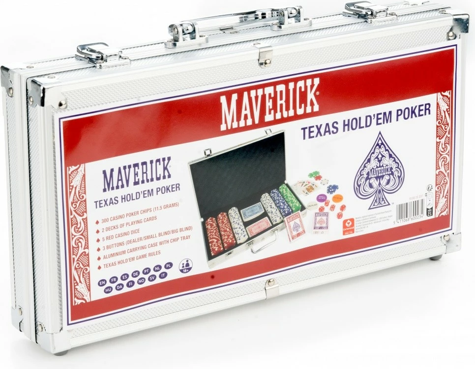 Set za poker Maverick, 300 žetonov, 2 kompleta kart, 5 kock, večbarven, z aluminijastim kovčkom