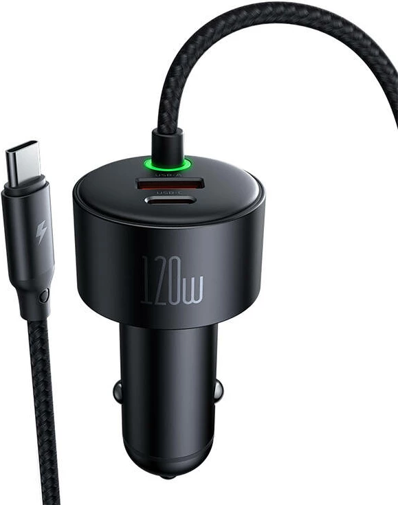 Avtomobilski polnilec USB-C in Lightning, 120W, izvlečna kabla, Mcdodo CC-0370, črn