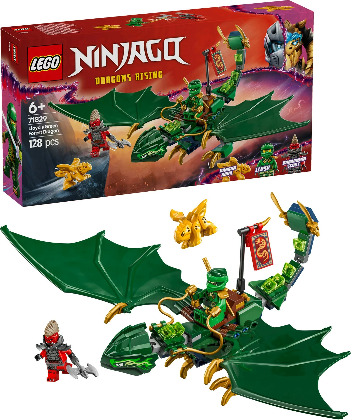 Set za sestavljanje Ninjago Lloyd Green Forest Dragon, 128 delov