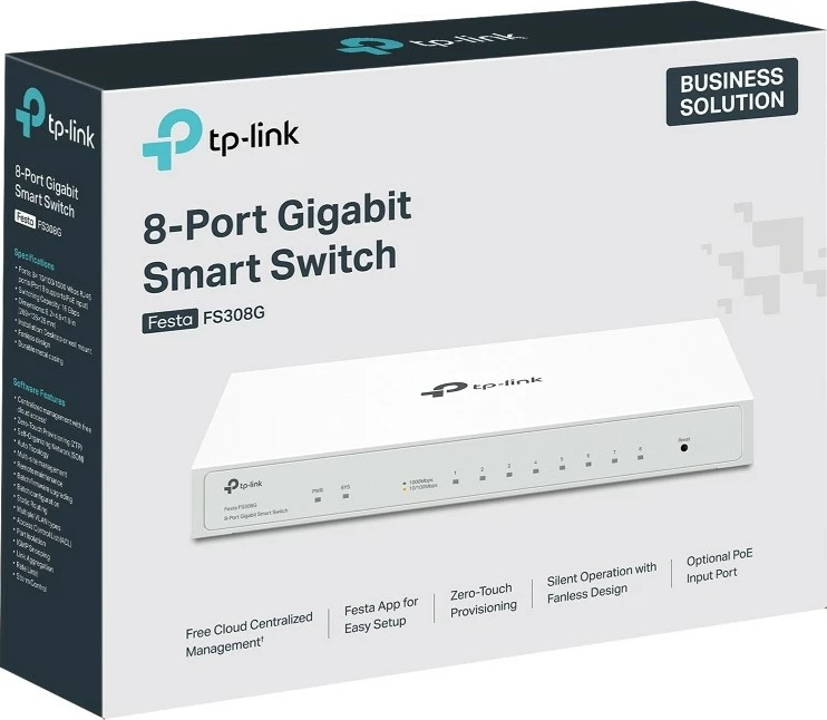 Upravljan preklopnik TP-Link Festa FS308G, L2/L2+, Gigabit Ethernet, PoE, bel