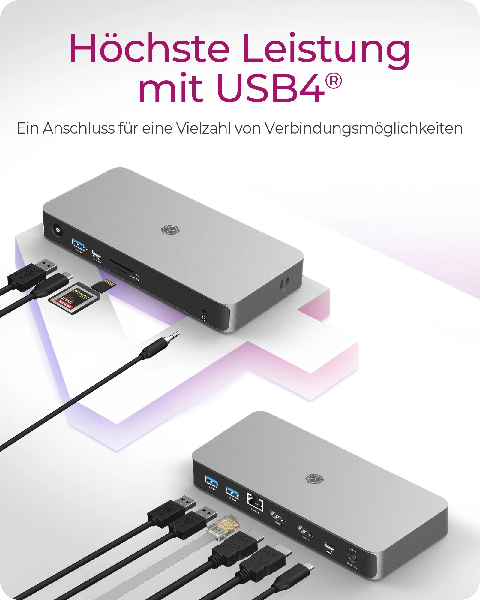 Docking postaja ICY BOX IB-DK2880-C41, USB4, 10 vrat, 100W, 8K, antracit/črna