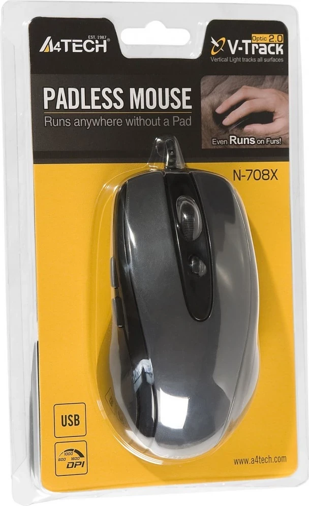 Optični miš A4Tech N-708X, 1600 dpi, črn