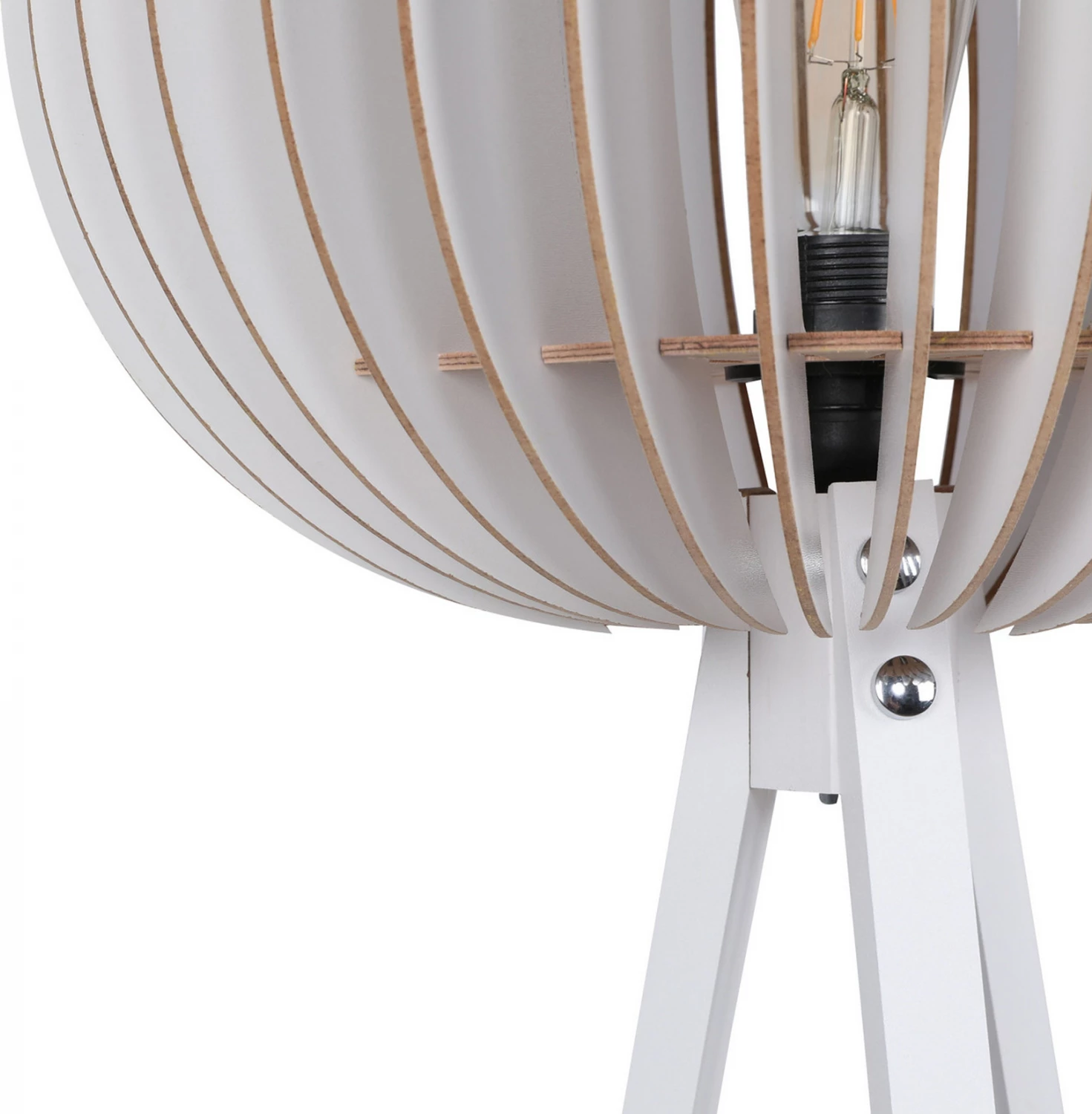 Lesena talna svetilka z belim senčnikom iz MDF FH7375.01 Φ36x145Υ cm