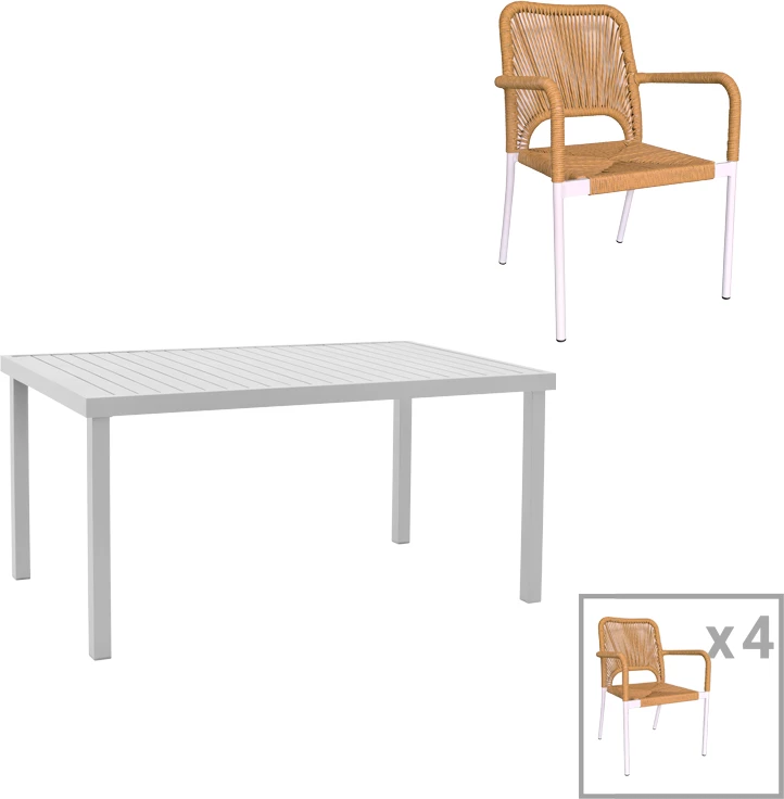 Set mize s stoli Kliton-Norture, alumin, bela, 150x80x74 cm