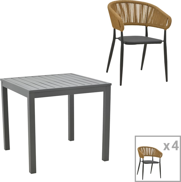 Set za jedilnico za teraso Kliton-Raven, alumin, antracit-naravna, 80x80x74 cm, 5-delni