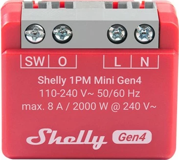 Pametno stikalo vgradno, Shelly 1PM Mini Gen4, Wi‑Fi, Bluetooth, ZigBee, 8A, rdeč