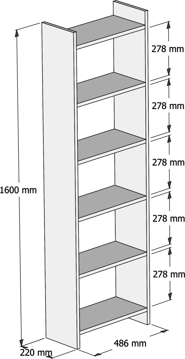 Knjižna omara iz melamina temno sive-belo 48,5x22x160H cm. FH9226.13