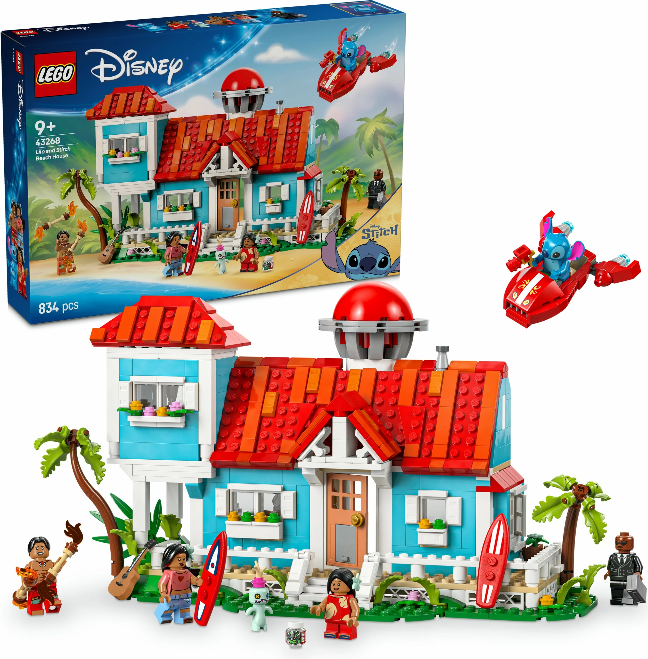 Plažna hiša Lilo in Stitch, komplet gradnje LEGO, 834 kosov, plastika, večbarvno