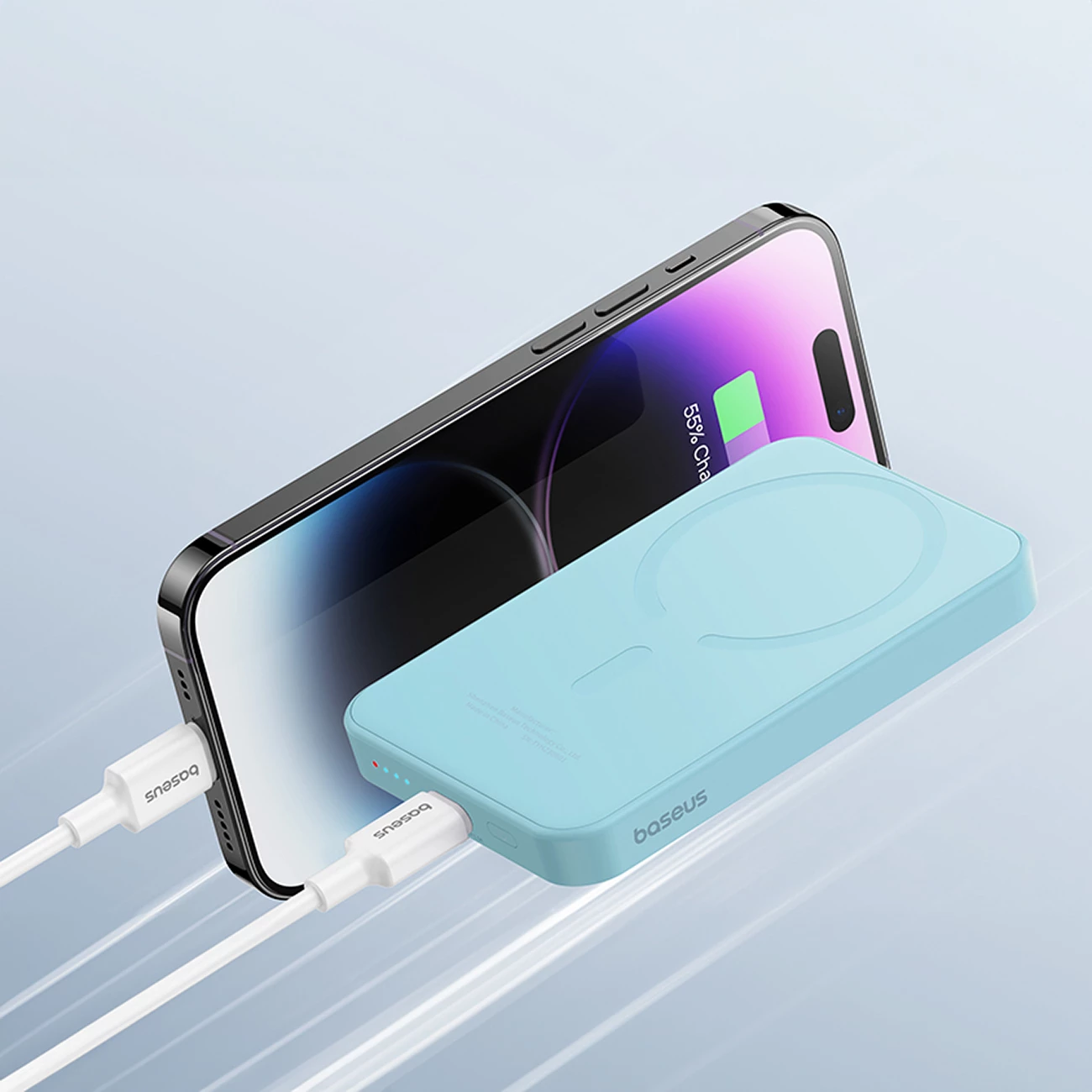 Prenosna baterija 5000 mAh, 20 W, USB-C, modra, z napajalnim kablom Baseus Magnetic Mini