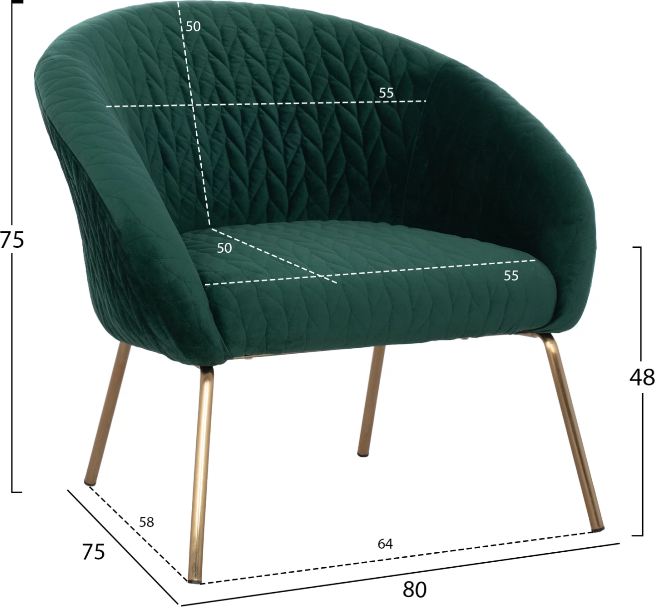 FH8549.03 naslanjač JOYCE, cipresno zelen žamet, kovinske noge