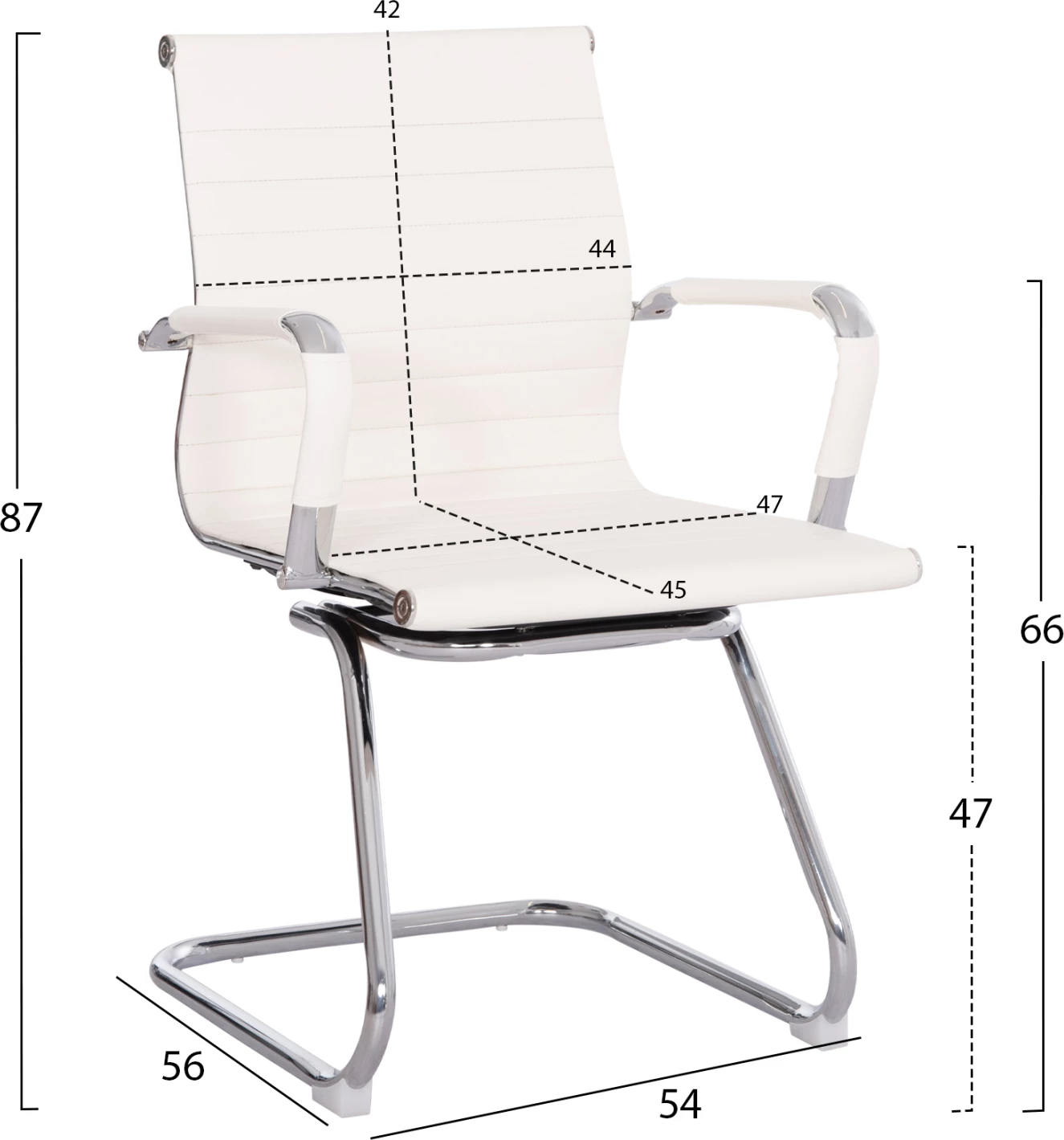 Konferenčni stol BOSS FH1023.32 z nasloni za roke-bela PU-kromirane kovinske noge 54x56x87Hcm, set 2 kosov
