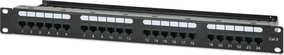 Patch panel, Intellinet 721035, 19" 1U, 24 porti RJ45 Cat6 UTP, črn