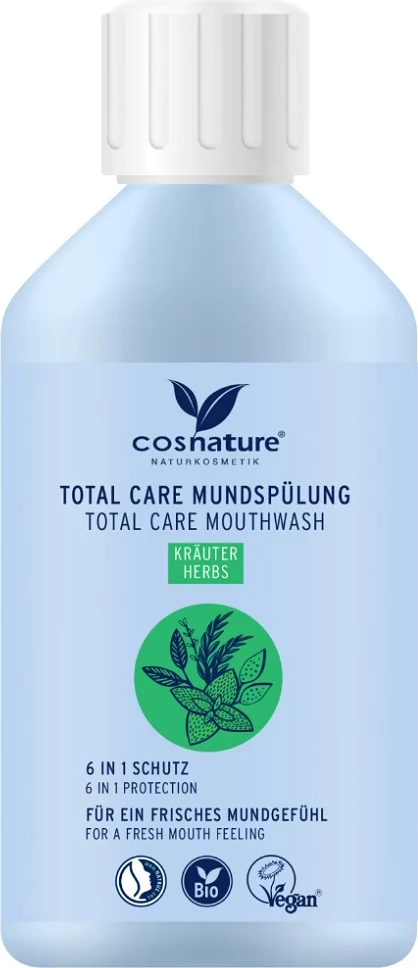 Ustna voda za celovito nego Cosnature Total Care 6‑v‑1 z zelišči in fluorom, 300 ml