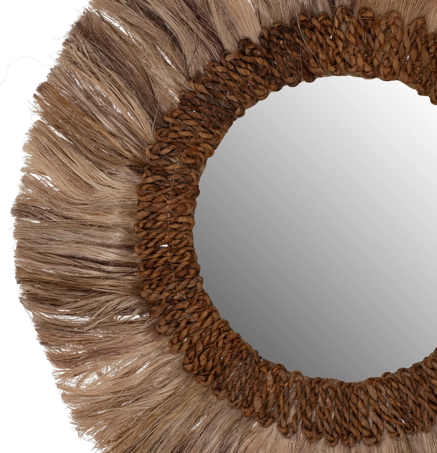 Okroglo ogledalo s okvirjem iz abaka vlaken, naravna barva, 60x4,5x60 cm, FH7731