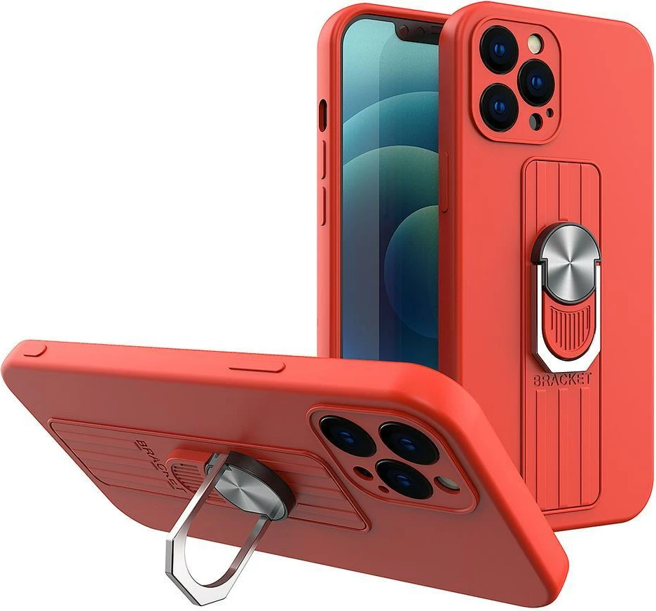 Silikonska zaščitna prevleka s prstnim držalom Hurtel Ring Case za Xiaomi Redmi Note 11 Pro, rdeča