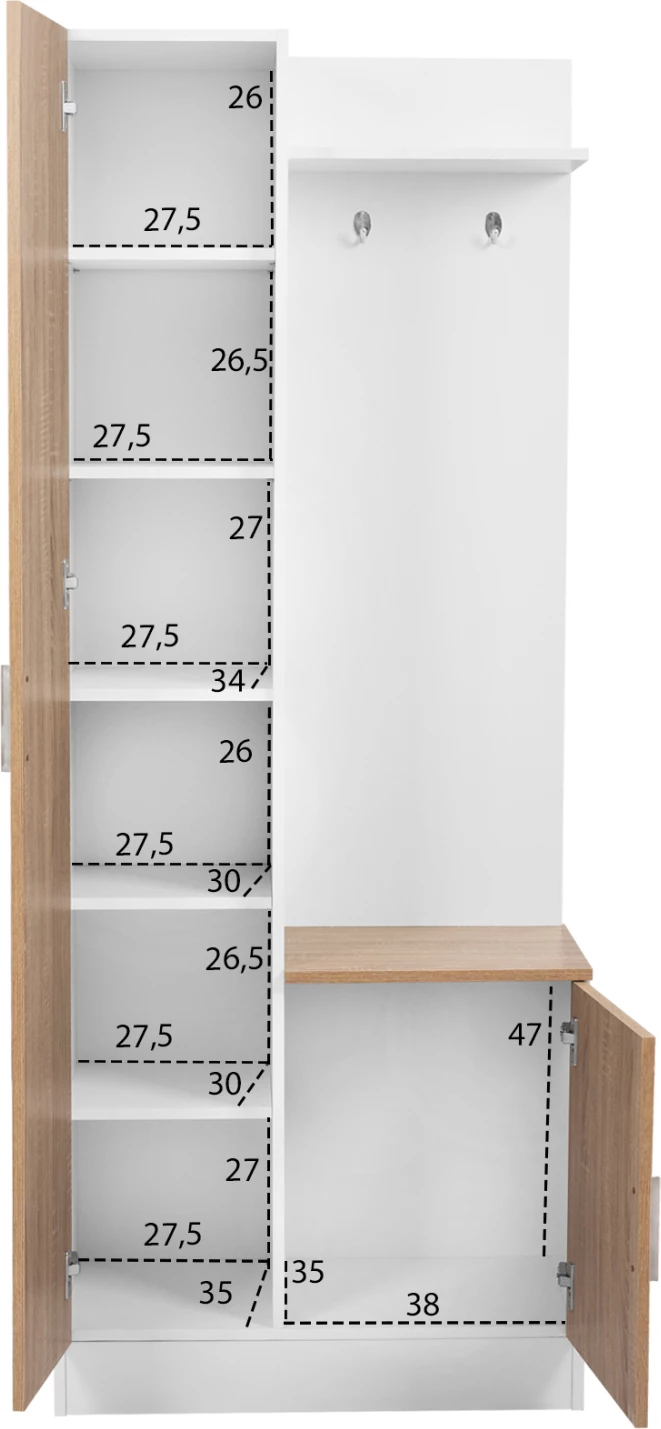 Pohištvo za predsobo z ogledalom Janice FH2264 Sonama Bela 70,3x37,1x181,8 cm