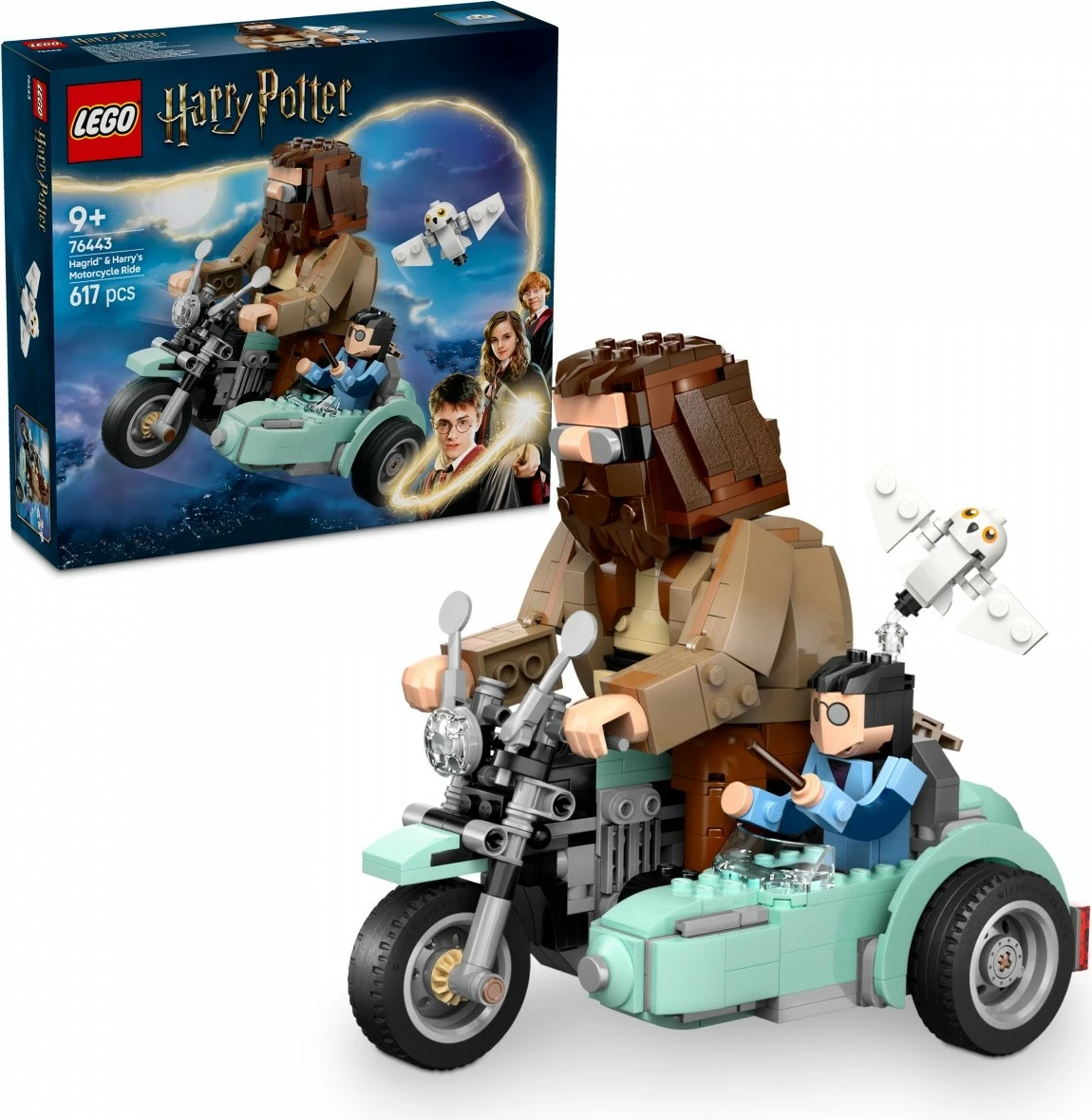 Motočiklet z bočnim vozilom Hagrid & Harry, set LEGO Harry Potter 76443, 617 kosov, plastika