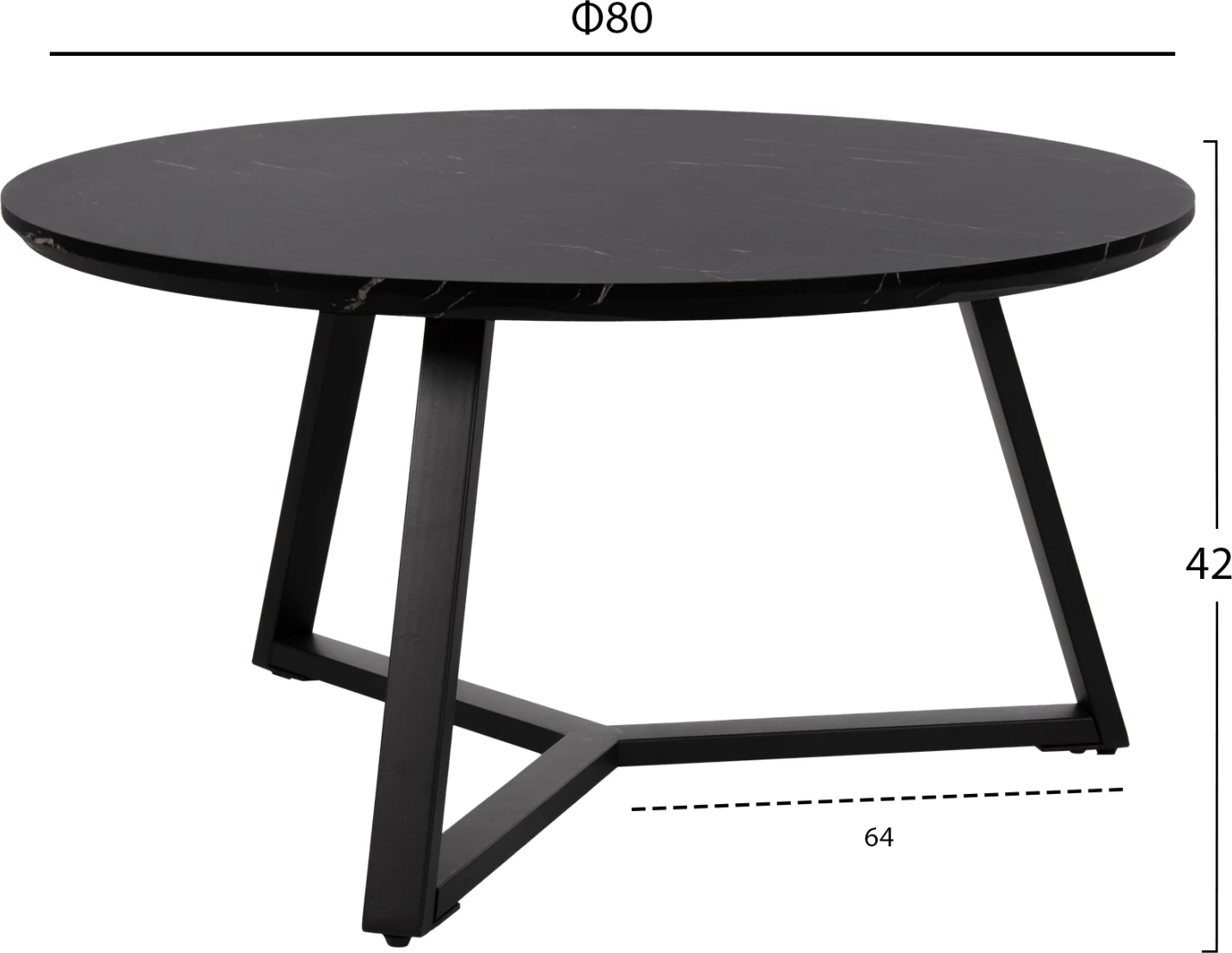 Okrogla klubska miza FH9586.01 iz MDF v črnem marmorju-črna teksturirana kovinska osnova Φ80x42Hcm