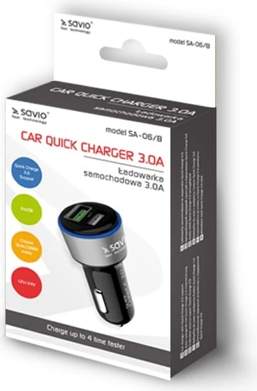 Hitro polnjenje Savio SA-06/B, 3.0A, 2xUSB