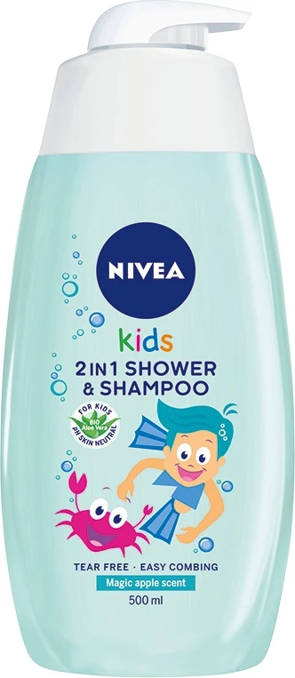 2-v-1 gel za prhanje za otroke Nivea z vonjem jabolka in karamela, 500 ml