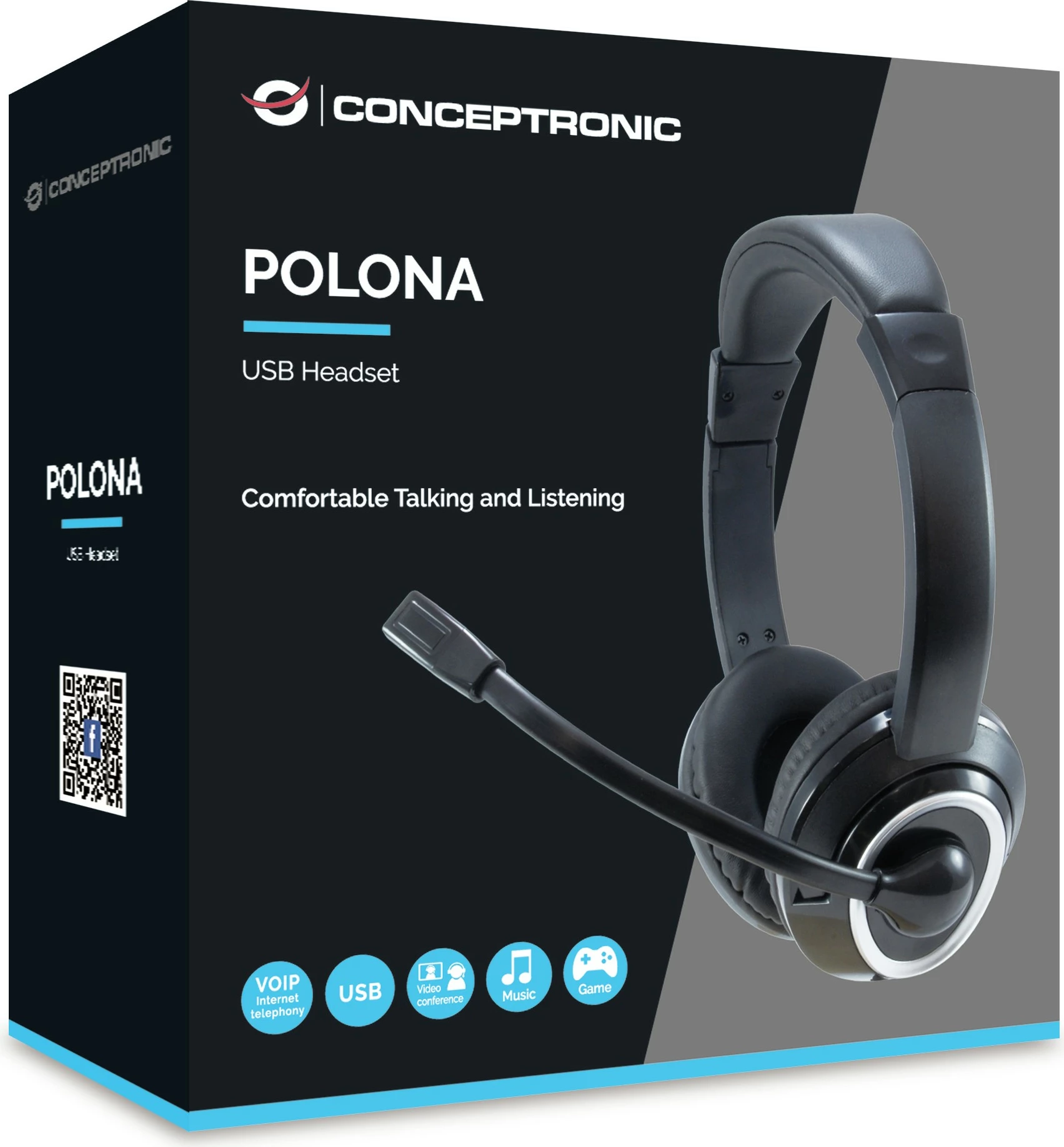 Slušalke Conceptronic USB, mikrofon boom, 2 m, črne