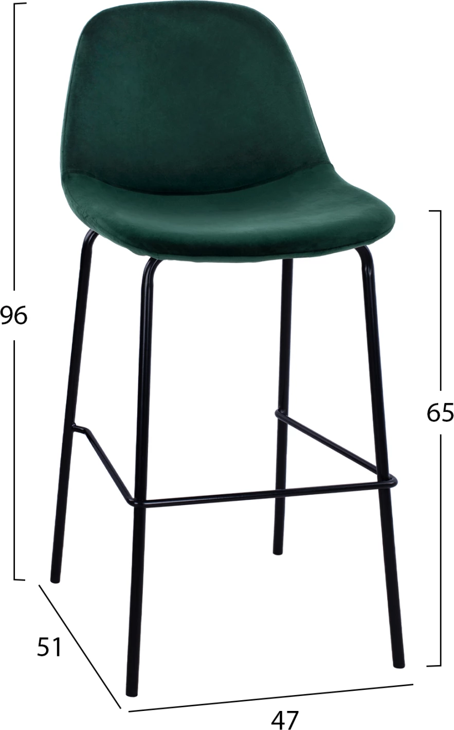 Barski stol VINCENT, cipresno zelen, kovinske noge, 47x51x96, set 4 kosov