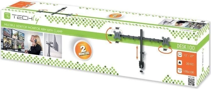 Držalo za monitor z dvema zaslonoma Techly ICA-LCD 382-D, do 27 in, črno