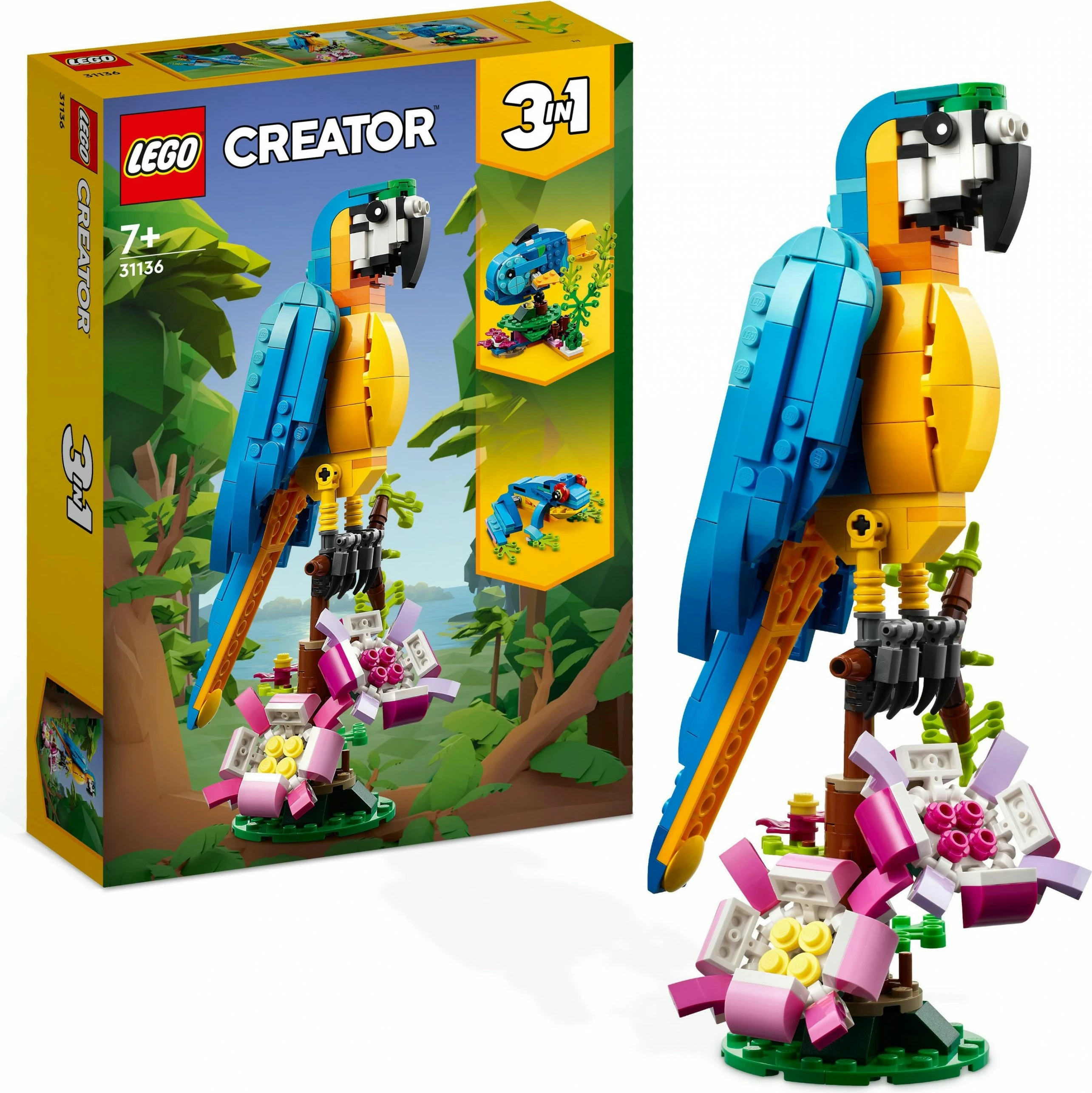 Set gradnje 3-v-1 ekzotični papagaj, LEGO Creator, 253 delov, večbarven
