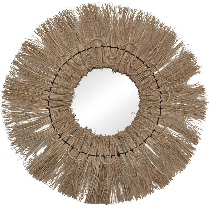 Okroglo ogledalo iz mendonga, naravna barva, Ø60×6 cm, Inart