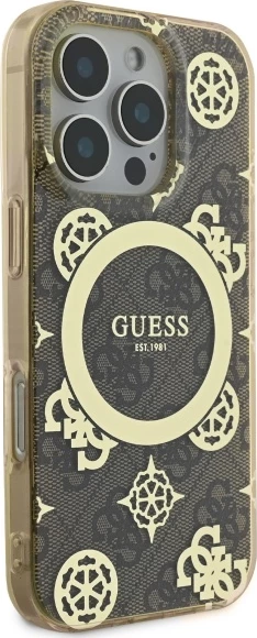 Ovitek za telefon MagSafe IML Peony On 4G, Guess, za iPhone 16 Pro Max, rjav