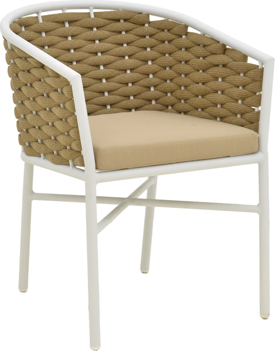 Aluminijast zložljiv stol z belo ogrodje in naravno vrvjo Noevo, 57x62x77 cm