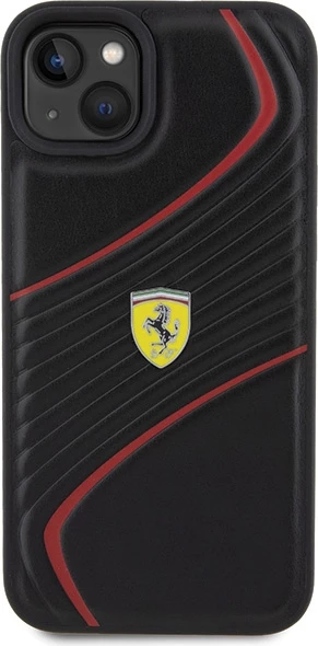 Ohišje s športnim videzom Ferrari Twist z metalnim logotipom za iPhone 15 Plus, črno