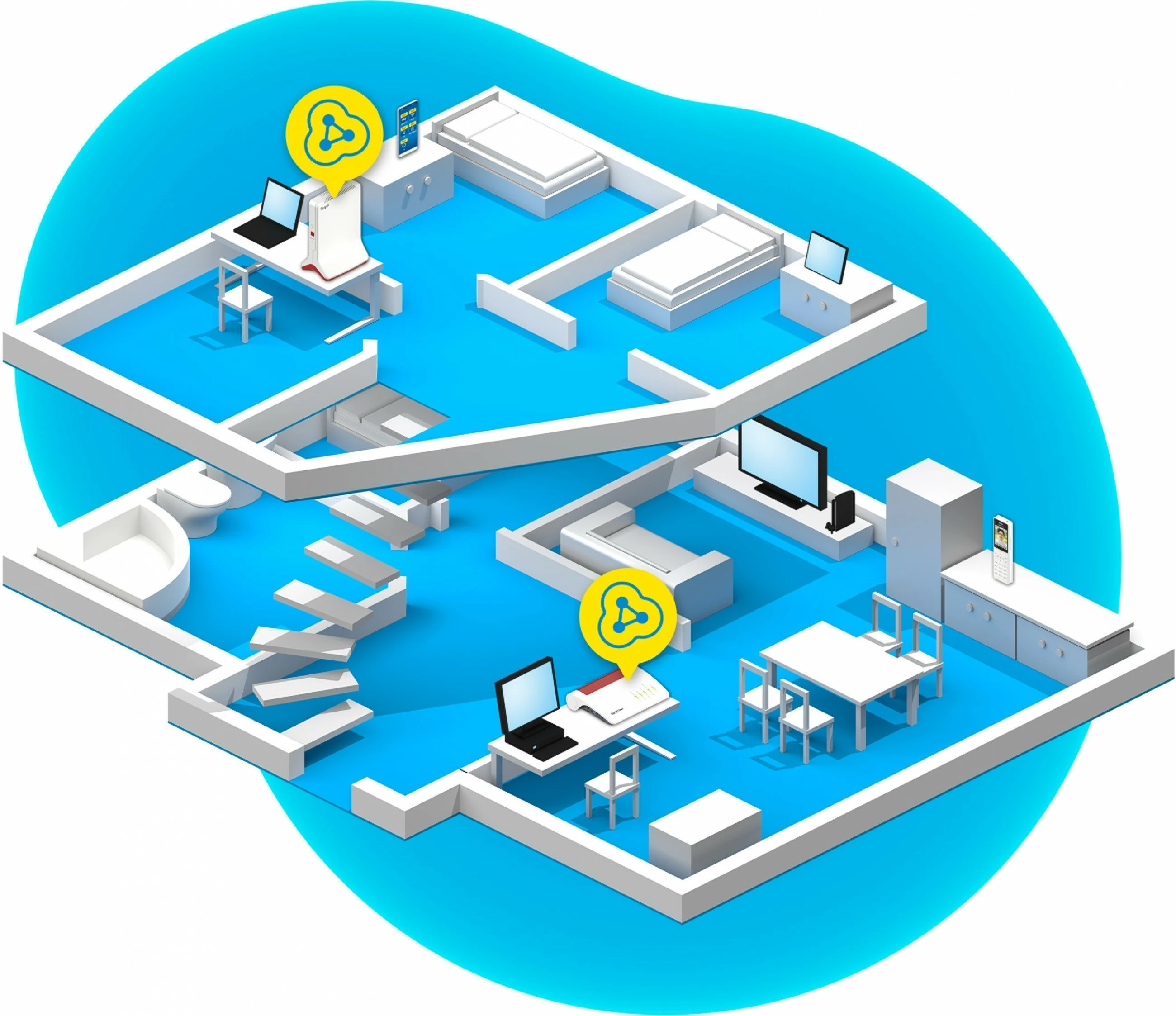 Prenosni usmerjevalnik FRITZ!Repeater 6000, Wi‑Fi 6, tri‑pasovni, Ethernet LAN, rdeče, belo