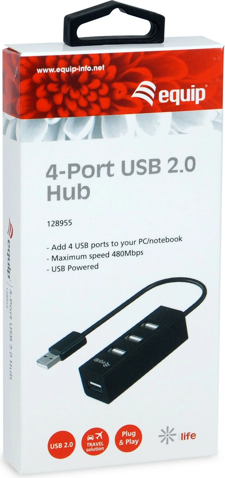 USB razdelilec 4-vratni Equip USB 2.0, črn
