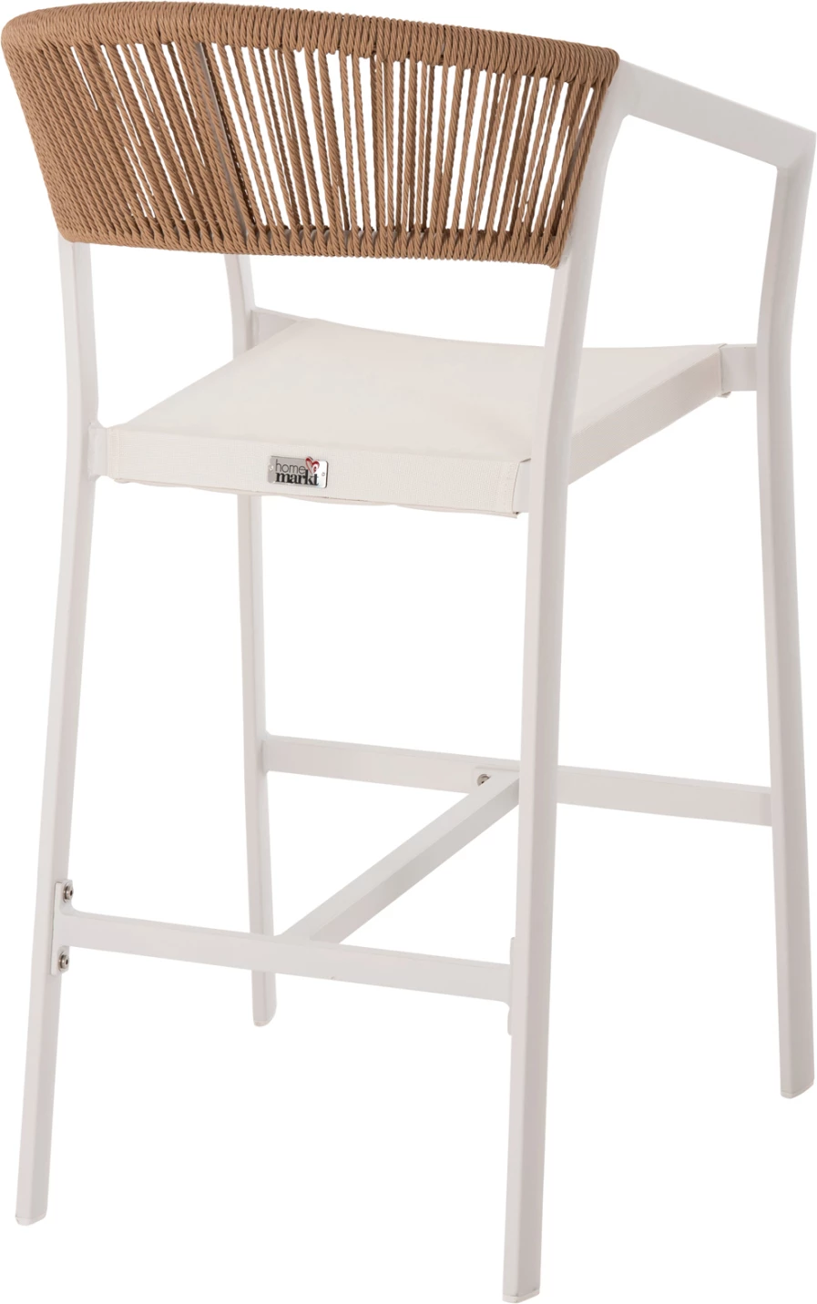 Barski stol iz aluminija bele barve FH5892.12 srednje višine z nasloni za roke - ratan in tekstil 56.5x57x99.5 cm