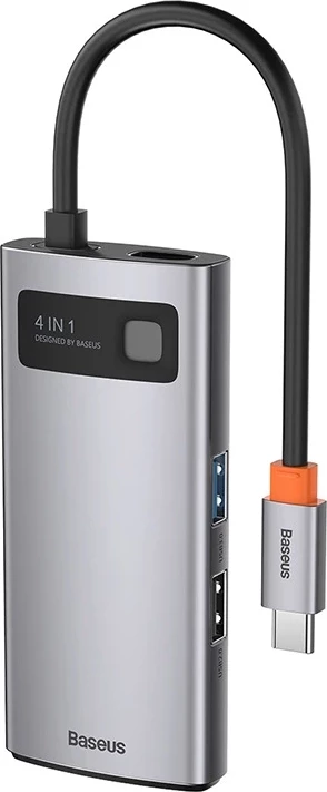 Adapter za več vmesnikov 4in1 Baseus Metal Gleam Series, CAHUB-CY0G, USB-C na USB 3.0 + USB 2.0 + HDMI + USB-C PD, siva